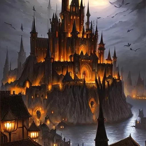 Prompt: fantasy dark medieval city