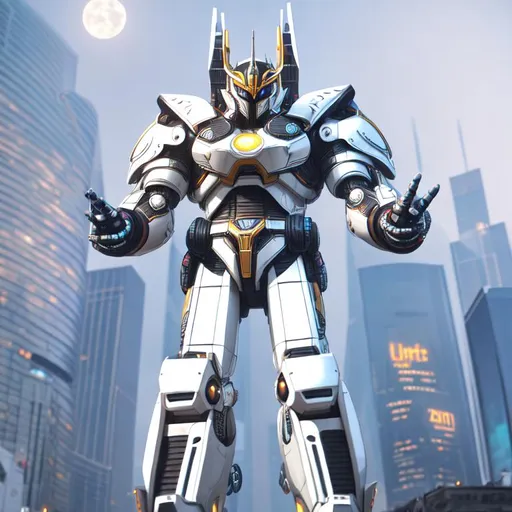 Prompt: extreme long shot, cinematic shot, 

giant warrior Daileon in the city buzzling with people in a futuristic concept, ultra detailed tokusatsu robot, ultra detailed futuristic city background, ultra realism, people are in awe, very detailed people, night, moonlight,

volumetric lighting, studio lighting, ultra-HD, 64k, professional artwork, contrast color, masterpiece, inspired by juspion