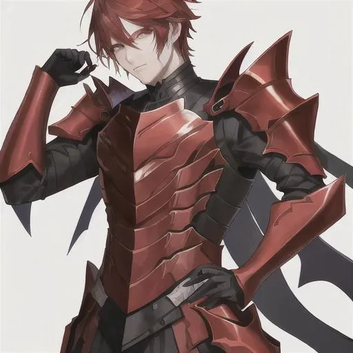 Prompt: male with red armor with black
stripes