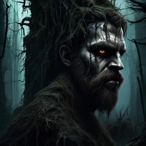 Prompt: Horror, scary, sinister, ominous, cinematic lighting, 3D, HD, [{Rugged Handsome!}bearded Male, Beautiful big eyes], expansive magical forest background, hyper realistic, uber detailed, 64k, high quality, sharp focus, intricate details, highly detailed --s98500