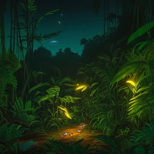 Prompt: firefly at night in jungle