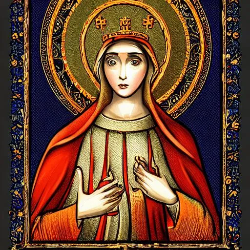 Prompt: saint catherine of sienna, beautiful, intricate, elegant, highly detailed, centered, digital painting, artstation, concept art, smooth, sharp focus, illustration, in the style of russian iconograph