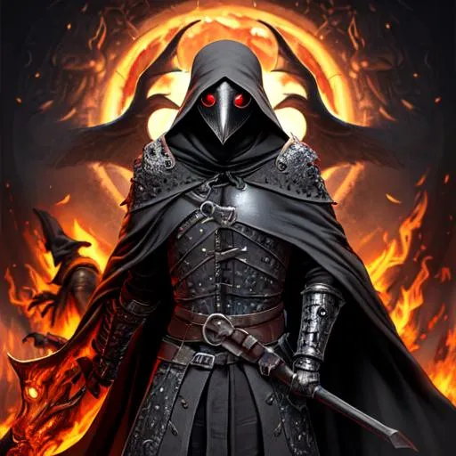 Prompt: Hyper detailed half body The plague doctor in battle, perfect face, shining eyes, demonic aura, detailed eyes, super detailing of small items of clothing, difficult armor, detailed on armor, cloak, clear eyes, against the background of a fire, symmetrical, 8k, digital painting, high quality, by IrinaKapi