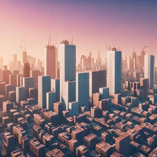 Prompt: 1970s tall 30 story brick buildings sky scrapers city background birds eye veiw Light blue sky nice weather city background realistic high quality 4k