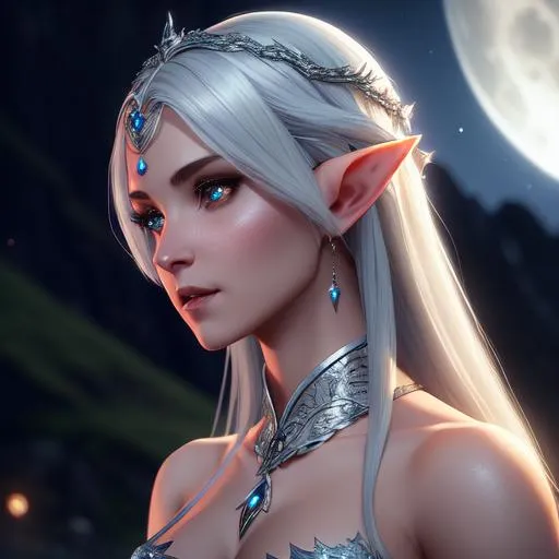 Portrait of a Beautiful Female elf with silver hair...