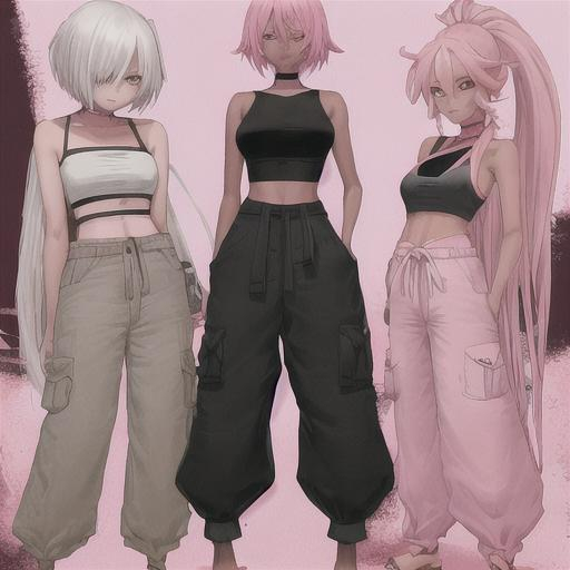 woman black tube top pink skin white hair anime bagg... OpenArt