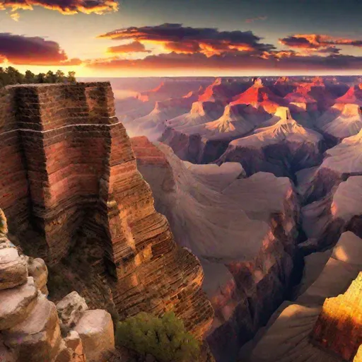 Prompt: The Grand Canyon is a truly awe-inspiring sight, especially at sunrise. The towering cliffs and the vast expanse of land are simply breathtaking.