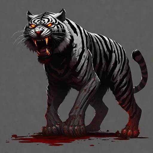 Prompt: full body 2D digital art of zombie black tiger, scary, gore, horror, trending on ArtStation