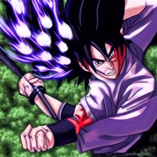 Prompt: fusion between itachi uchiha and goku