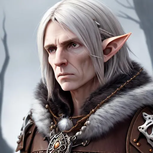 Prompt: portrait of a male half elf druid in fur clothes and wearin a necklace made o teeth and bones) , castle background, D&D setting, detailed face, smooth, perfect composition, hyperrealistic, super detailed, 8k, high quality, trending art, trending on artstation, sharp focus, studio photo, intricate details, highly detailed, by matte digital illustration, by koyorin, donato giancola, pixiv