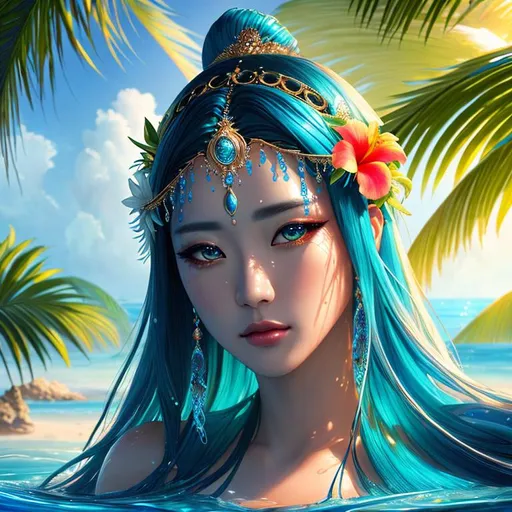 Prompt: Tropical Epic Beautiful Aquatic (Beautiful melancholy {goddess}female liquid satin}), hyper realistic, expansive oceanic background, hyper realistic, 8K --s99500