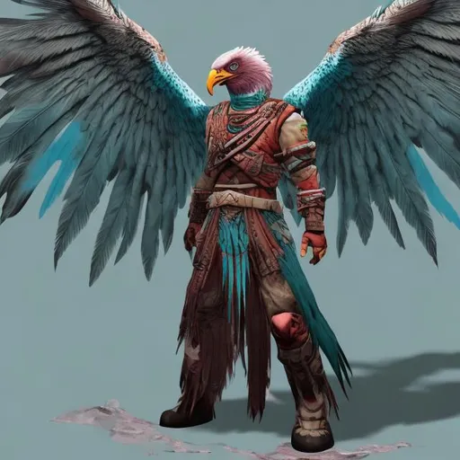 Prompt: blood hunter eagle man arakocra 
with faded teal color wings