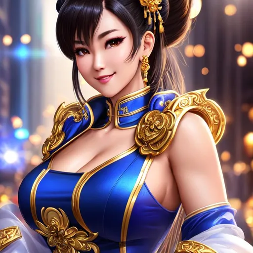 Prompt: hyper detailed perfect face, chun li

beautiful woman, full body, long legs, perfect body,

high-resolution cute face, perfect proportions, smiling, intricate hyperdetailed hair, light makeup, sparkling, highly detailed, intricate hyperdetailed shining eyes,  

Elegant, ethereal, graceful,

HDR, UHD, high res, 64k, cinematic lighting, special effects, hd octane render, professional photograph, studio lighting,