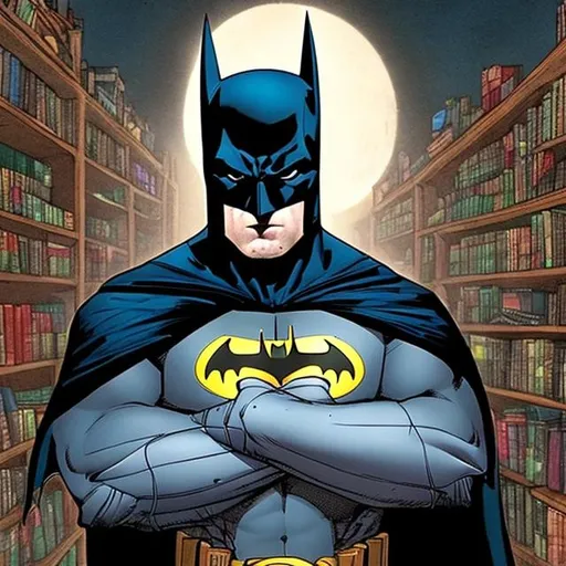 Prompt: Batman in a library

