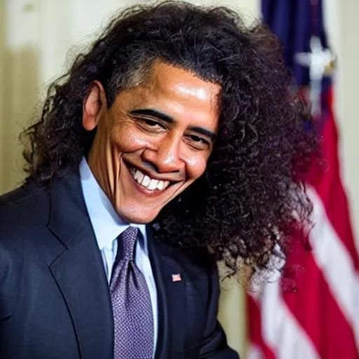 Prompt: Barack obama with long curly hair
