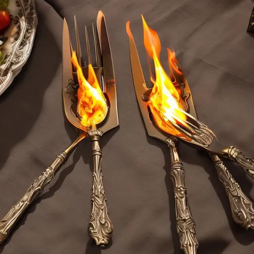 Prompt: fantasy flaming dining fork  epic