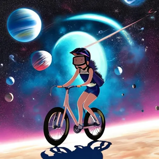 Prompt: Girl biking on space
