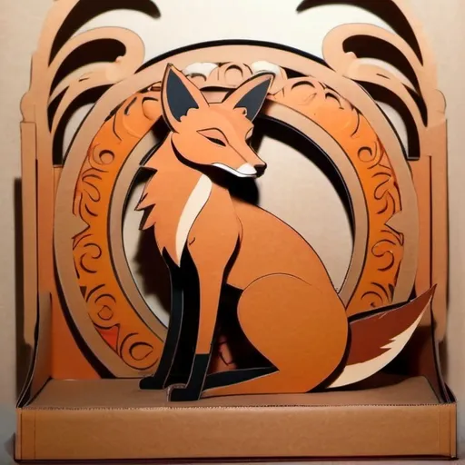 Prompt: fox figurine made of cardboard,, cardboard toy, outline, silhouette theater, silhouette