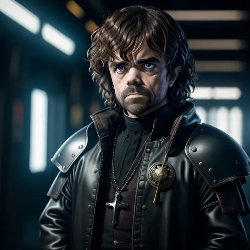 Prompt: Cyberpunk, Young Peter Dinklage
, Catholic clergy, roman, white collar,  raw photo, photorealistic, High Detail, dramatic, UHD, HDR raw photo, realistic, sharp focus, 8K high definition, insanely detailed, intricate, high quality, 