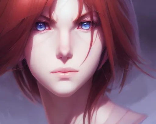 Prompt: Closeup face portrait of a man, smooth soft skin, big red eyes, beautiful intricate colored hair, symmetrical, anime wide eyes, soft lighting, detailed face, by makoto shinkai, stanley artgerm lau, wlop, rossdraws, concept art, digital painting, looking into camera