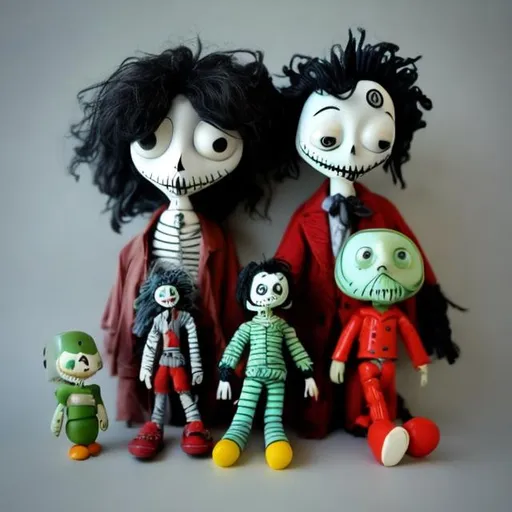 Prompt: Vintage toys in the style of Tim Burton 