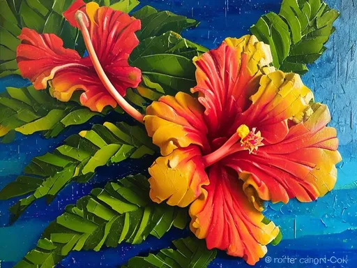 Prompt: Hawaiian Hibiscus, thick oil impasto