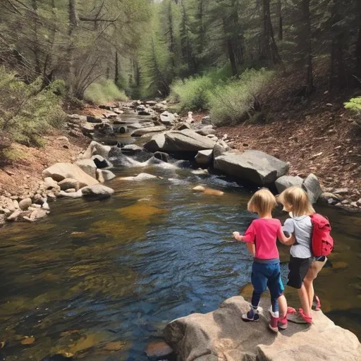 Prompt: I hope to be surrounded by family  hiking near a stream
