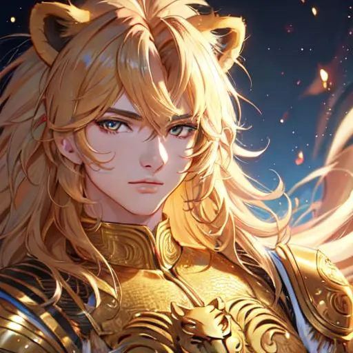 Prompt: Leo  The Lion zodiac as a 
male human, 8k, UHD,  highly detailed, close up