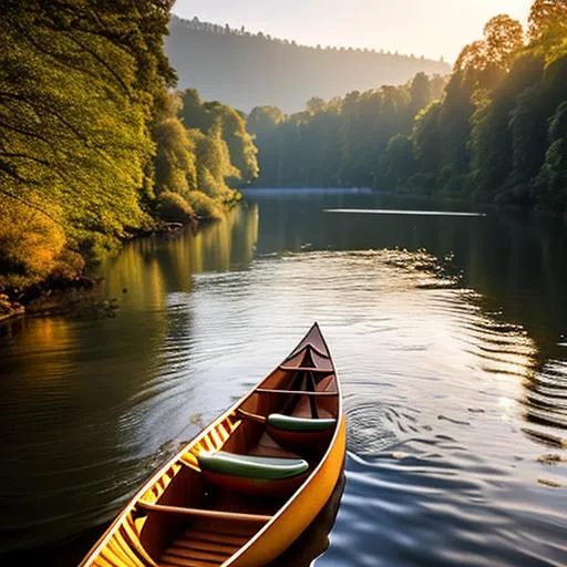 Prompt: river, soft dramatic lighting,
light shafts, radiant, wide angle shot, arched bridge, canoe, ultra high quality octane render, daytime forest background, bokeh, hypermaximalist