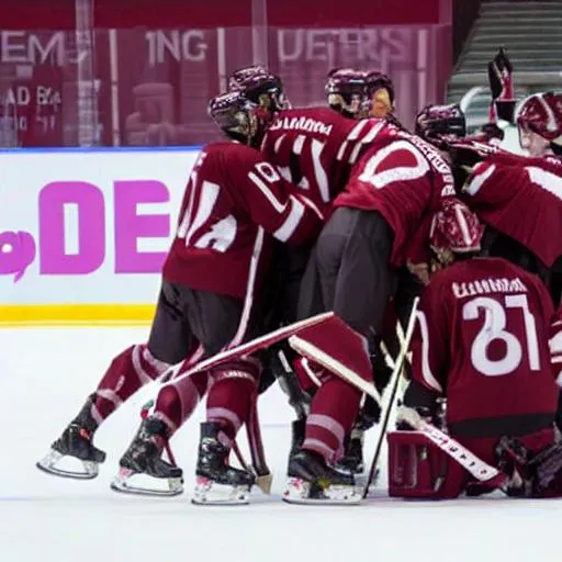 Prompt: Latvia winning Canada in Ice Hockey 4-8