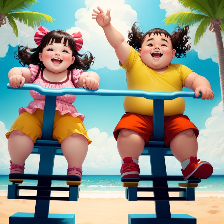 Young fat boy and girl playing on a teeter-totter, v... | OpenArt