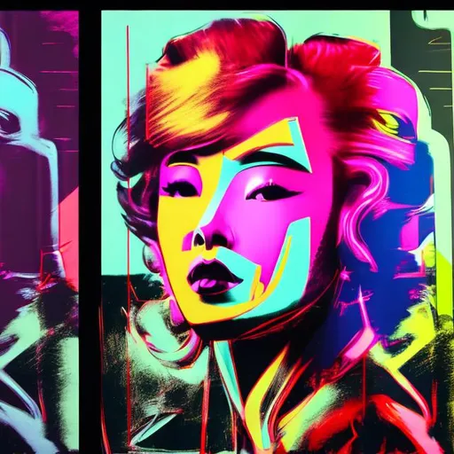 Prompt: a dark woman in tokyo, realistic, futuristic, 4K, in the background the metaverse, neon, in the style of Andy warhol, vibrant pastels