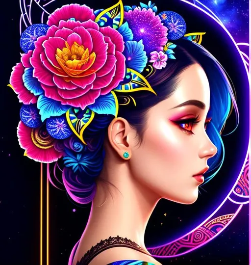 Prompt: twisted and bent floral patterns, hieroglyph, glitch art,

neon,  floral patterns, hieroglyph, glitch art, face symmetry, masterpiece, award - winning, sharp focus, intricate concept art, ambient lighting, 8 k, artstation, pixiv, astronaut, cosmic, galaxy, moon
