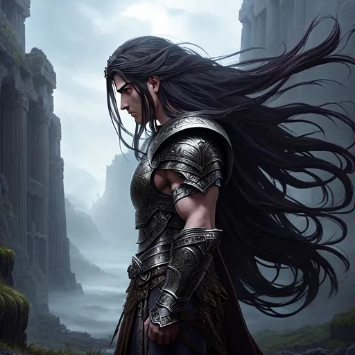 Prompt: Epic, Heroic, fantasy, ominous, cinematic lighting, 3D, HD, [{God}Warrior with long flowing hair, Beautiful big eyes]::2, {Greek}mythology, mist, expansive ancient Greece background, hyper realistic, uber detailed, 64k, high quality, sharp focus, intricate details, highly detailed --s98500
