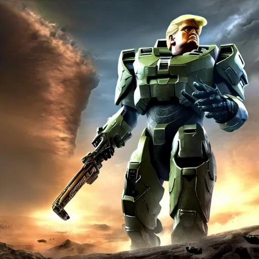 Prompt: Donald Trump in the video game Halo 3