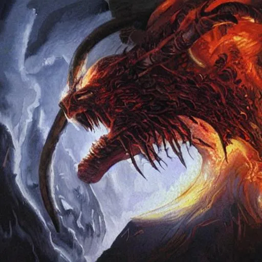 Prompt: A realistic painting of a Balrog from Lord of the Rings