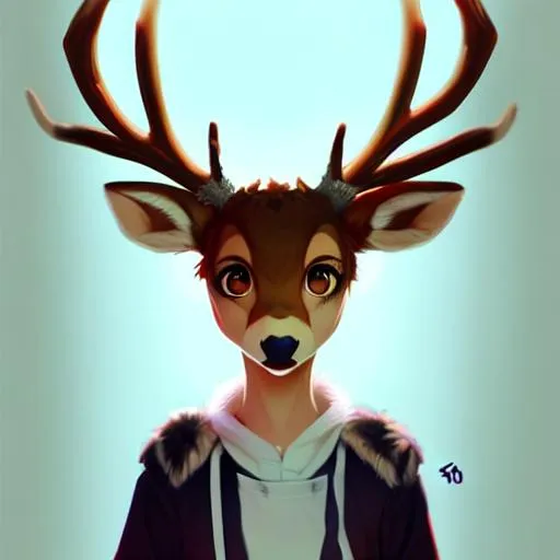 Prompt: character design full body of an anthropomorphic furry deer girl with deer ears and a slight smile, looking at the camera, 4 k, concept art, by wlop, ilya kuvshinov, artgerm, krenz cushart, pixiv.