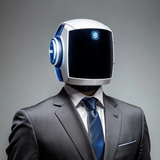 Prompt: A robot wearing business suit, but his head is a Television 