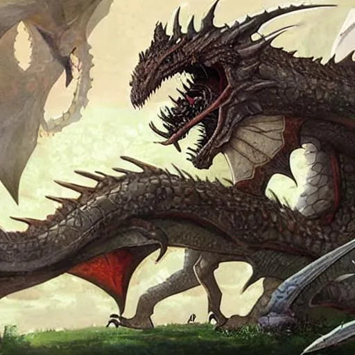Prompt: Dungeons and dragons character fighting a giant massive dragon life like art