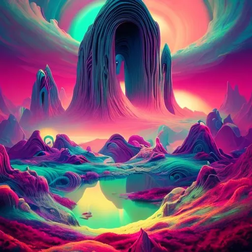 Prompt: Generate an image that portrays a surreal and ethereal landscape where reality and imagination blend. Use vibrant and dreamlike colors to create a sense of otherworldliness. Incorporate symbolic elements such as distorted figures, floating objects, and fragmented imagery to effectively convey the theme of delusion. The composition should evoke a feeling of mystery and intrigue.