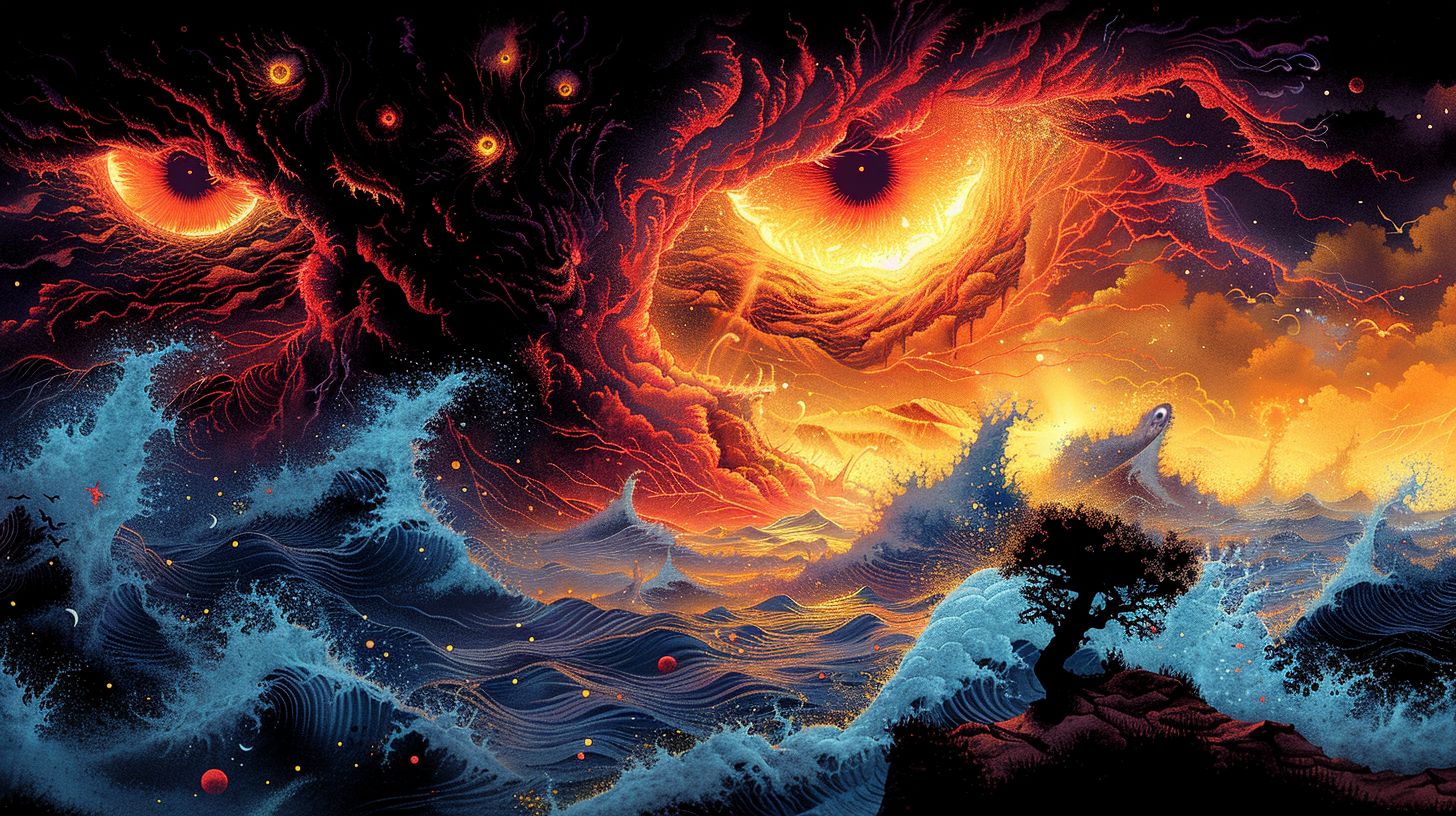 Prompt: demon emerge, Dan Mumford, psychedelic art, tristan eaton, poster art