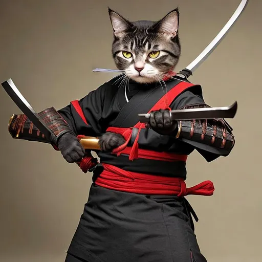 Prompt:  A cat holding a katana with samurai armor 