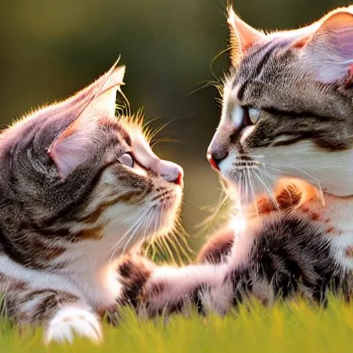 Prompt: Cats loving each other in the sunset