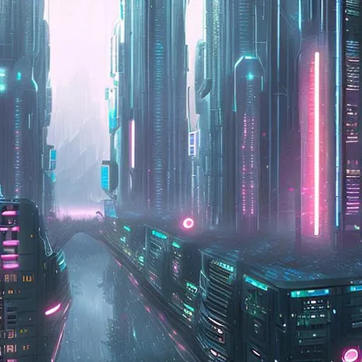 Prompt: cyberfuture city on land, inspired on blade Runner and Victoria time
