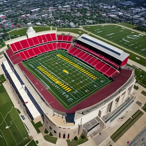 Prompt: Nebraska Memorial stadium with corn where the field is