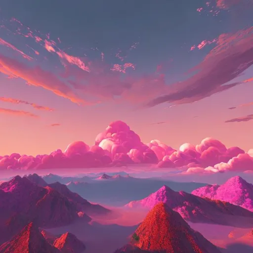 Prompt: pink sky view, high graphics, painting