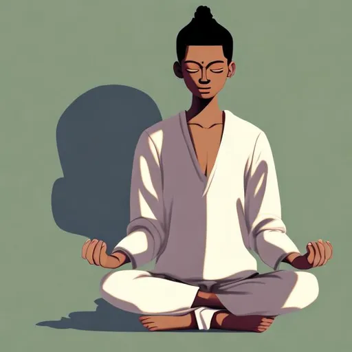 Prompt: happy androgynous common urban ocident person with clothes meditating with hands together and realistic skin color few traces transparent background