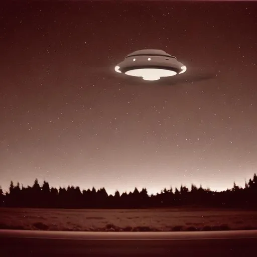 Prompt: I need photo realistic blurry images of multiple UFO's with lights in the night sky that look like it was taken on an old camera taken from inside of a parked car