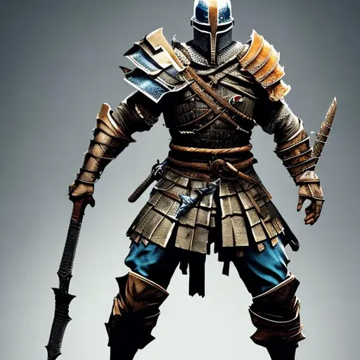 Prompt: The warden from the video game For Honor, but his armor is sleek and stealthy