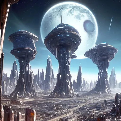 Prompt: image outside of a megaestructure city of future humanity 5.000 years to the future 